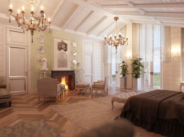 Wonderful Fireplace And Candle Chandeliers Or White Vaulted