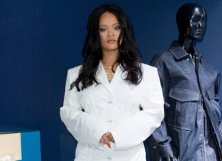 The New Bridal Trend is Tuxedo Wedding Dresses Rihanna at the Fenty Pop-up Store in 2019