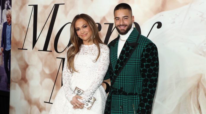 Jennifer Lopez and her co-star, Maluma at the "Marry Me" premiere in Los Angeles.