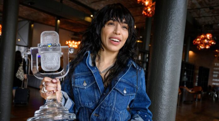 Loreen with the winner's trophy the day after she won the Eurovision Song Contest in May 2023