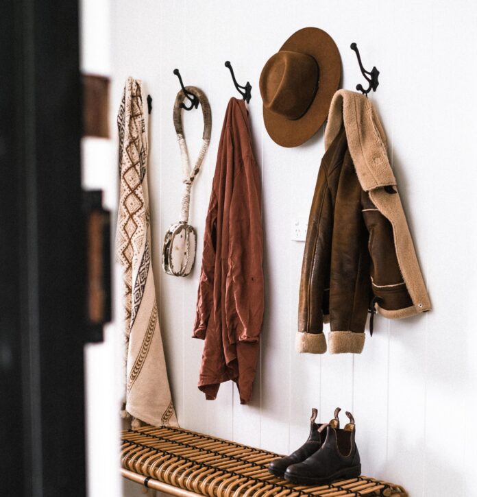 Coats hanging on a wall