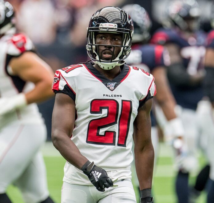 Atlanta Falcons cornerback Desmond Trufant during NFL football game between the Houston Texans and the Atlanta Falcons in 2019.