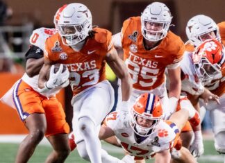 Texas Triumphs Over Clemson 38-24 in College Football Playoff Opener Jaydon Blue #23 of the Texas Longhorns in action vs the Clemson Tigers in the first round of the playoffs at DKR-Memorial Stadium in December 2024