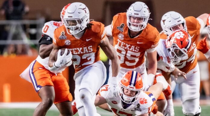 Texas Triumphs Over Clemson 38-24 in College Football Playoff Opener Jaydon Blue #23 of the Texas Longhorns in action vs the Clemson Tigers in the first round of the playoffs at DKR-Memorial Stadium in December 2024