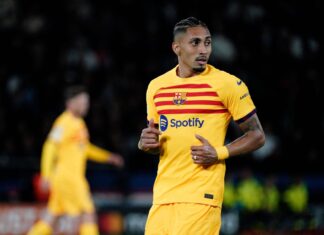 Barça Clinches 3-2 Victory Over Dortmund in Champions League Showdown Raphinha of Barcelona in April 2024
