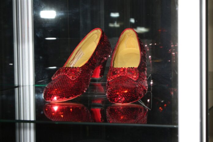 Ruby slippers made from Wizard of Oz specification at the "Debbie Reynolds' The Auction Finale" VIP Reception at Debbie Reynolds Dance Studio on May 14, 2014 in North Hollywood, CA.