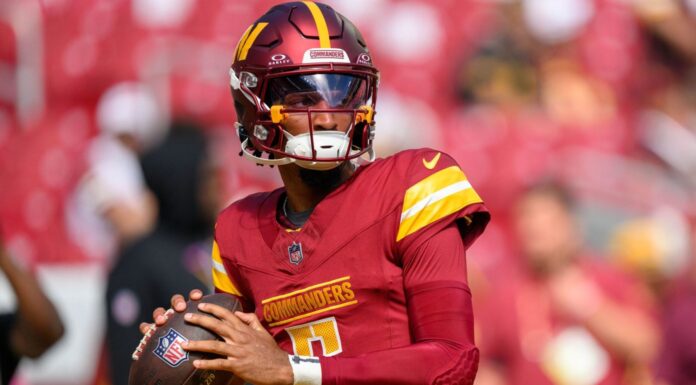 Commanders Beat Buccaneers in Wild-Card Win, Ending 19-Year Playoff Drought The Washington Commanders quarterback Jayden Daniels in October 2024